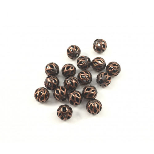 Round filigree metal bead 5mm copper*